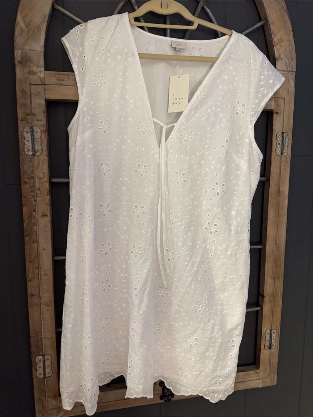 a new day White Eyelet Tie-Front Swim Coverup